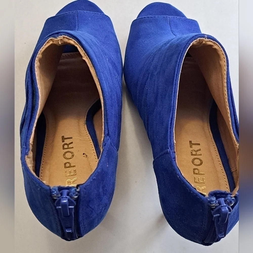 Report Blue Faux Suede Peep Toe Platform Shoes  Size 6